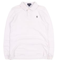 Men's POLO RALPH LAUREN White Pique Cotton Long Sleeve Polo Shirt Size XL