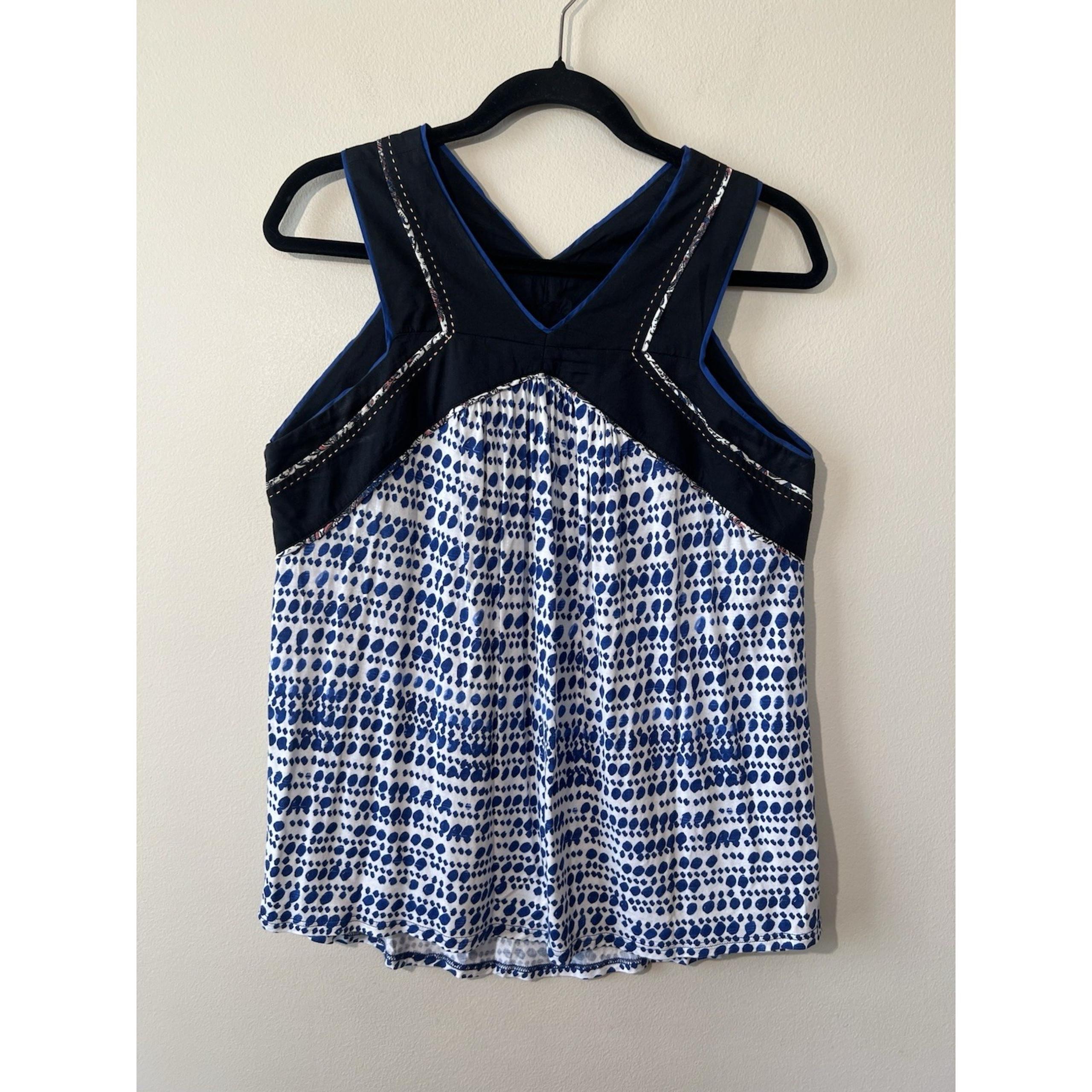 Anthropologie One September Women L Embroidered Tank Top Blue Dot Sleeveless