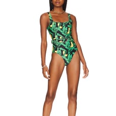 Ganni One-Piece Belted Swimsuit Size 48 EU/XXL Banana Tree Black Recycled NWT