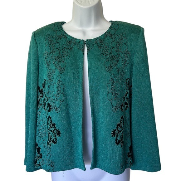 St. John Green Teal Knit Jacket Cardigan Size 12