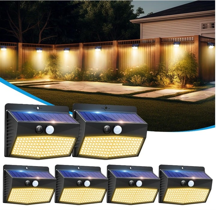 Solar Motion Sensor Light Outdoor [6 Pack/208 LED] Solar Fence Light