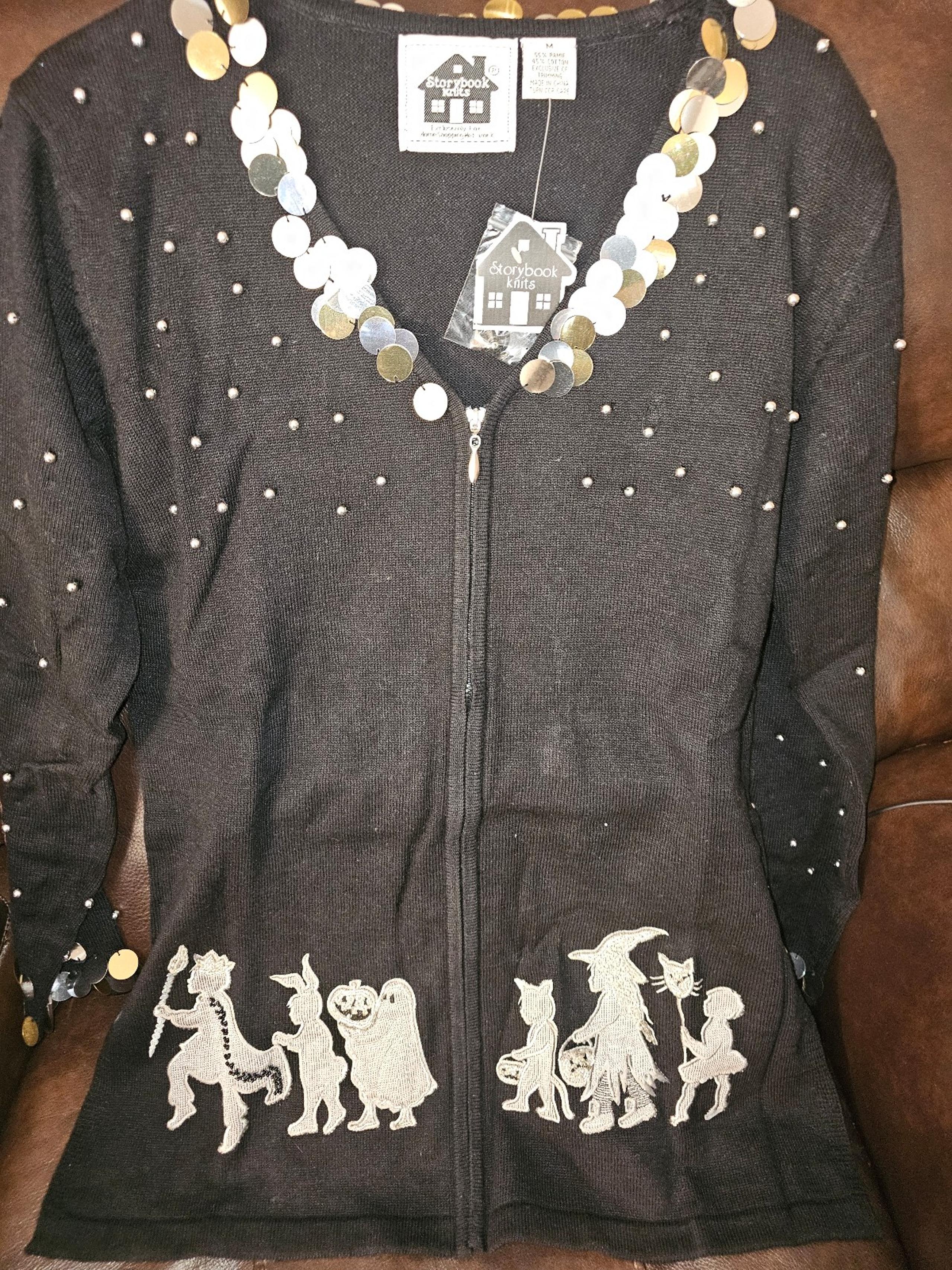 Storybook Knits Black Halloween Sweater Medium Vintage
