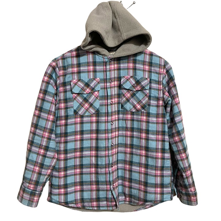 L.L. Bean Women's Blue Plaid Snap Up Hooded Pockets Shirt Jacket Shacket Medium