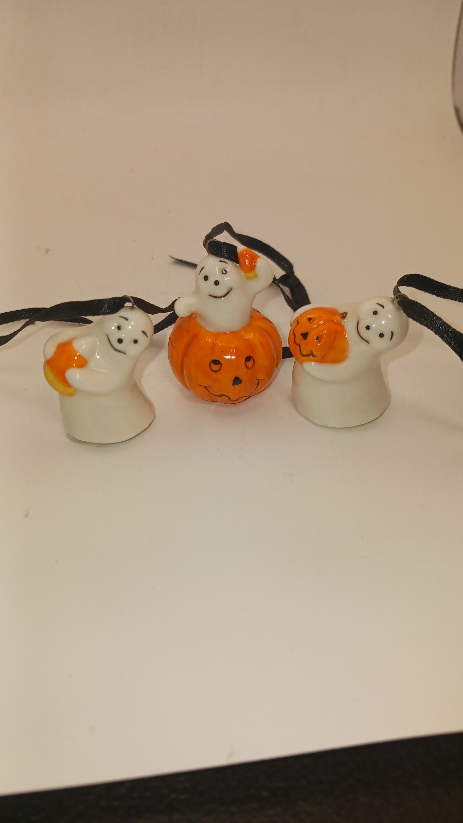 Longaberger Halloween Tie On Set of 3 Pumpkin Ghost Ceramic Ornament Charms