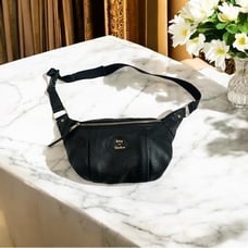Women's BAG JUICY COUTURE Fanny Pack Belt Bag Black Leather Gold LOGO Waist Bag