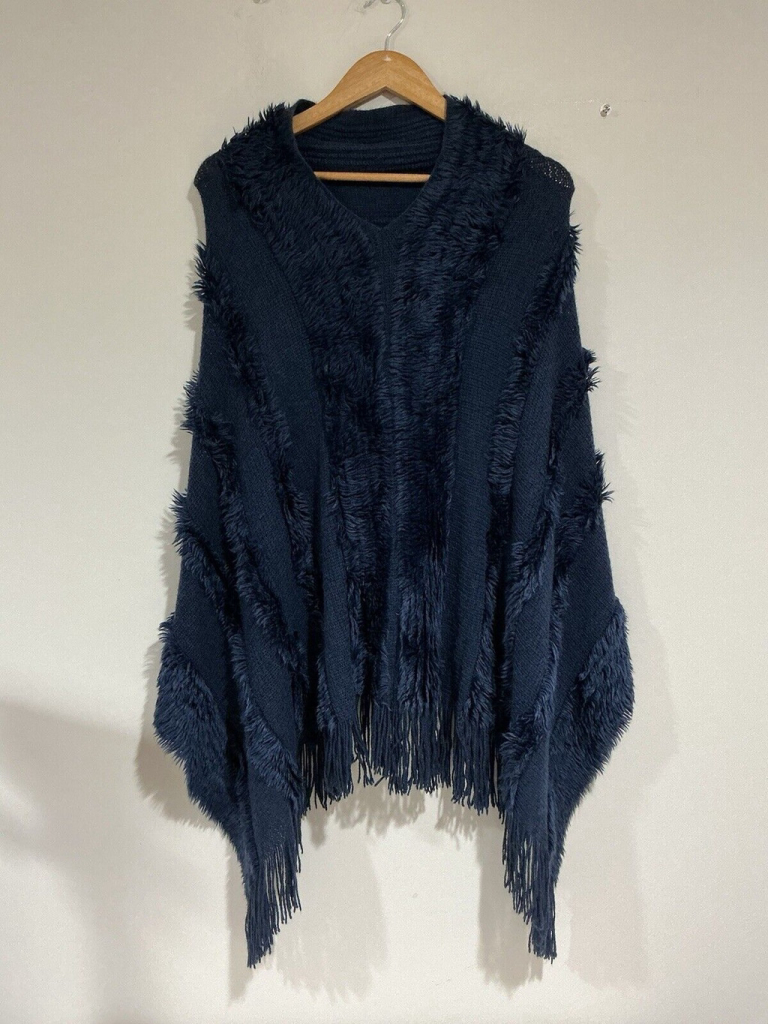 Womans Over The Head Poncho Royal Blue One Size Small To Xl