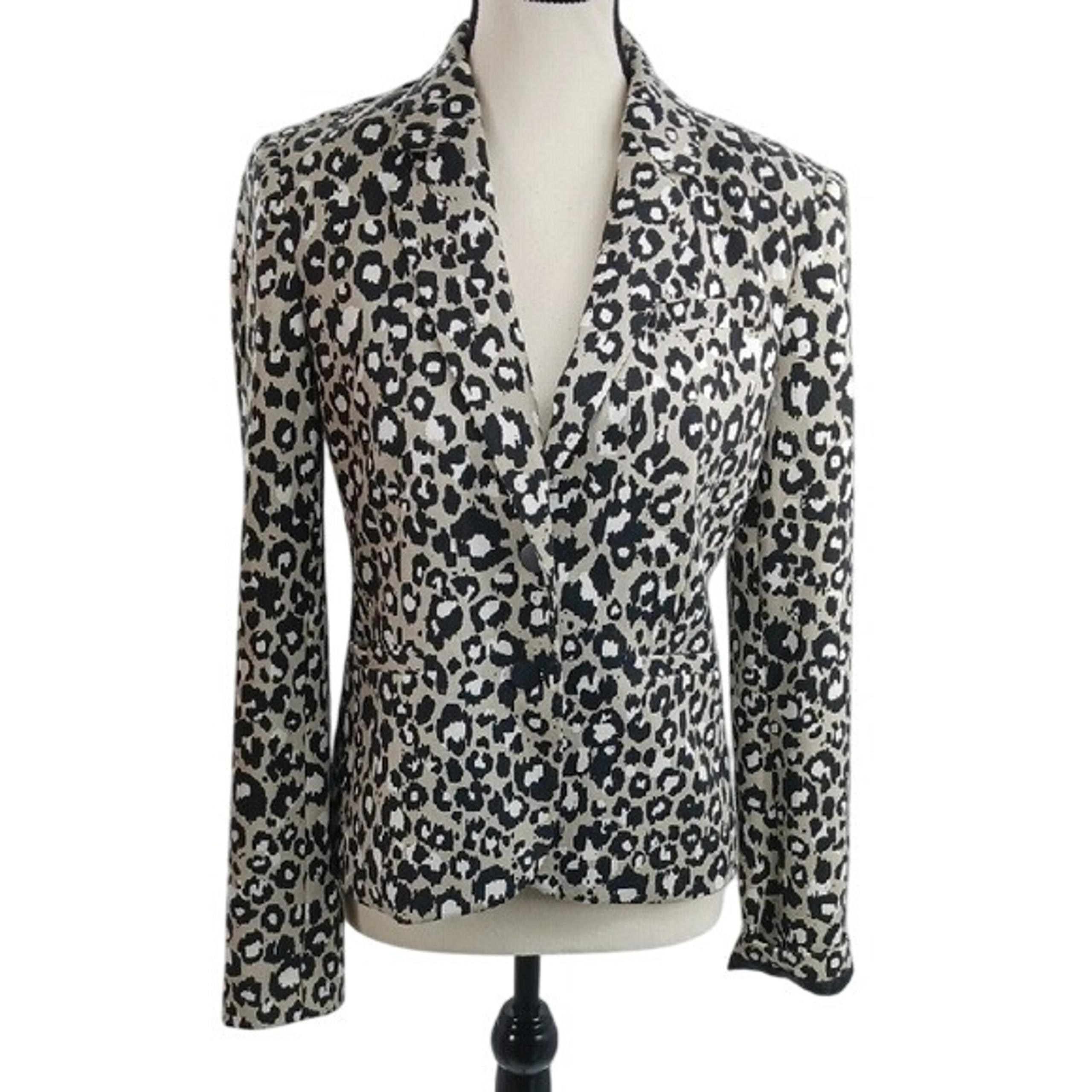 Calvin Klein Blazer Womens Size 4 Black Tan Leopard Print 2 Button Front