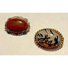 2 Vintage Agate Brooches 1 Sterling Setting