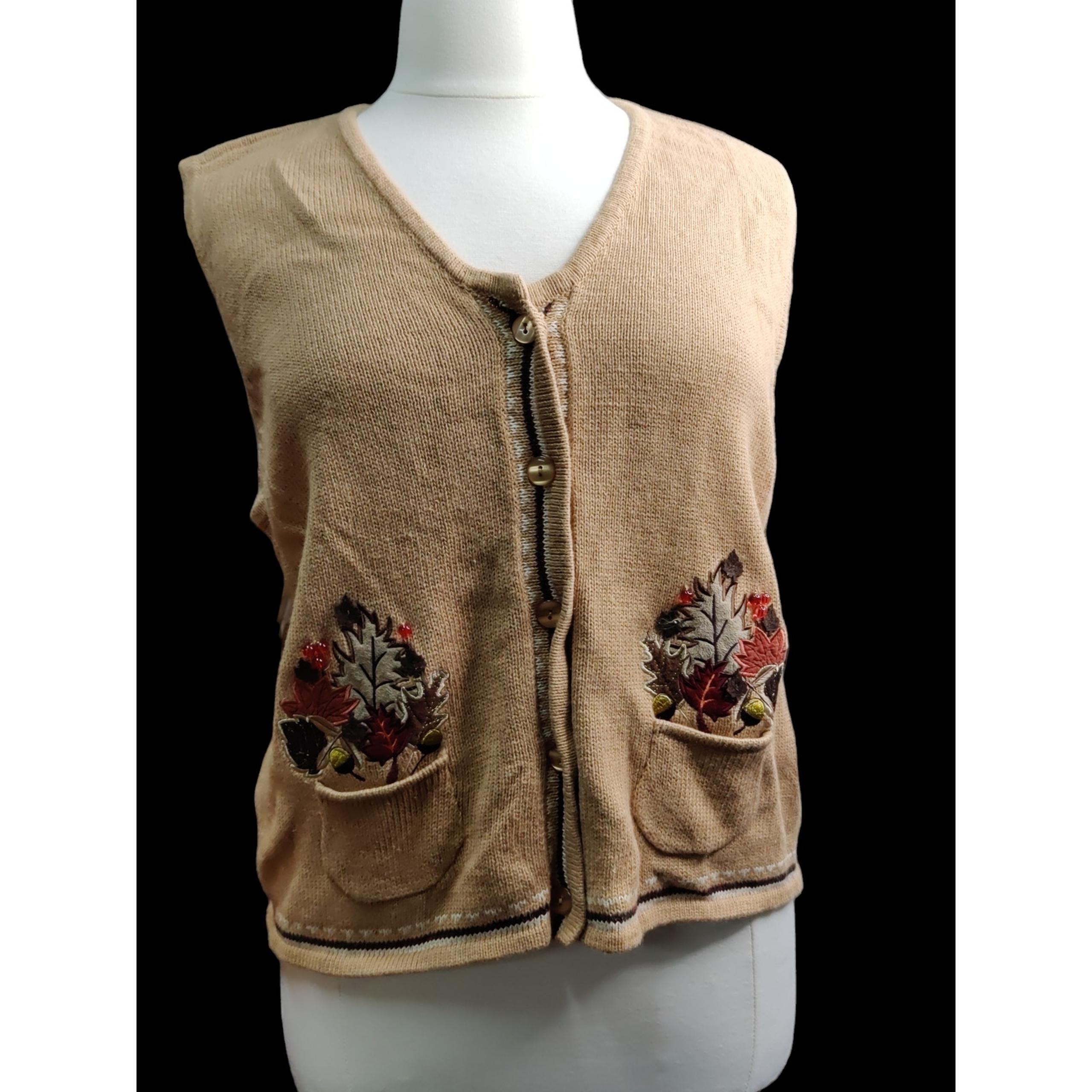Crystal Kobe button down Autumn leaves and beige knit sweater size XXL