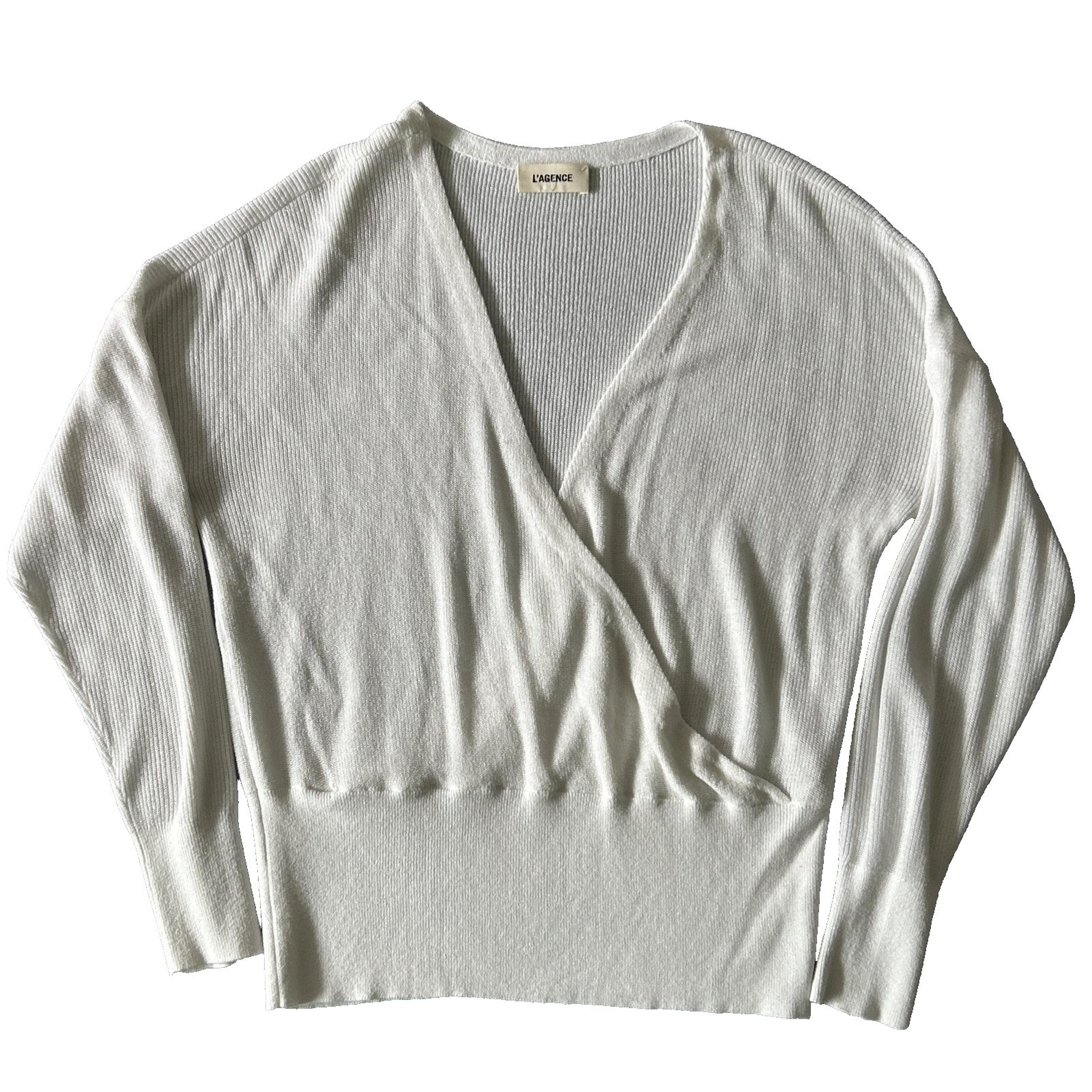 L'agence Cable Knit Cardigan Womens P Large Chest 20 V Neck Sweater Preppy Slick