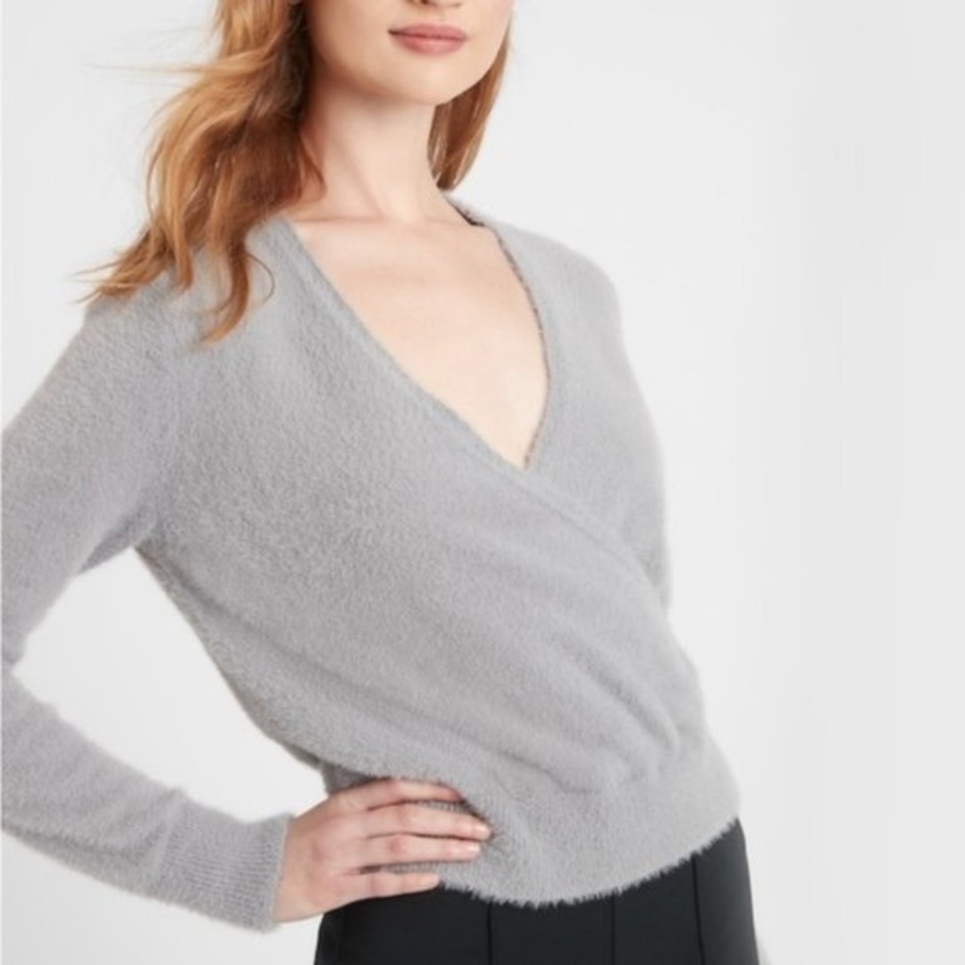 Banana Republic Gray Fuzzy Wrap Sweater