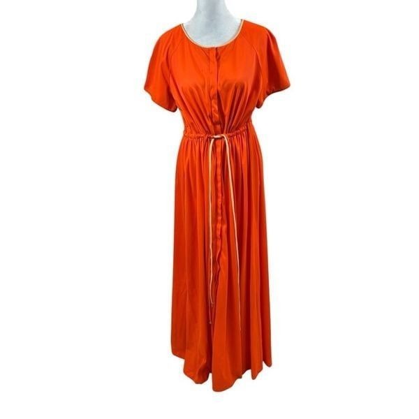 Vintage Vanity Fair Orange Short Sleeve Nightgown Lounge Gown Size Medium