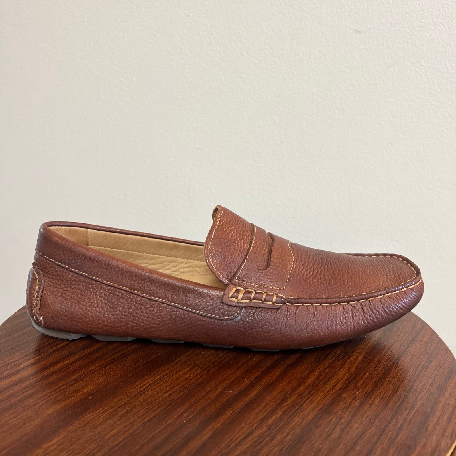 1901 Men's Penny Loafer Sz 12M Brown Pebbled Leather Casual Slip-On Shoes M07915