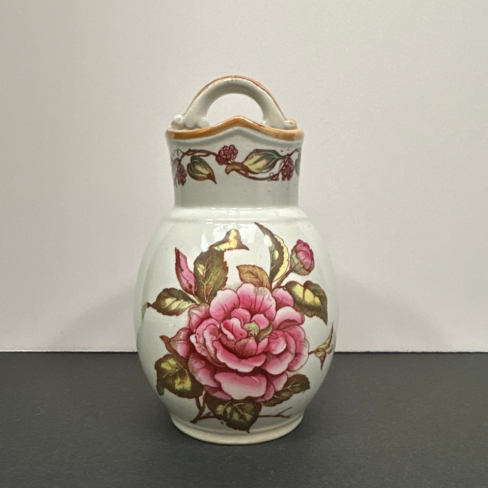 Antique EM & Co Camellia Pattern Floral Vase 7”