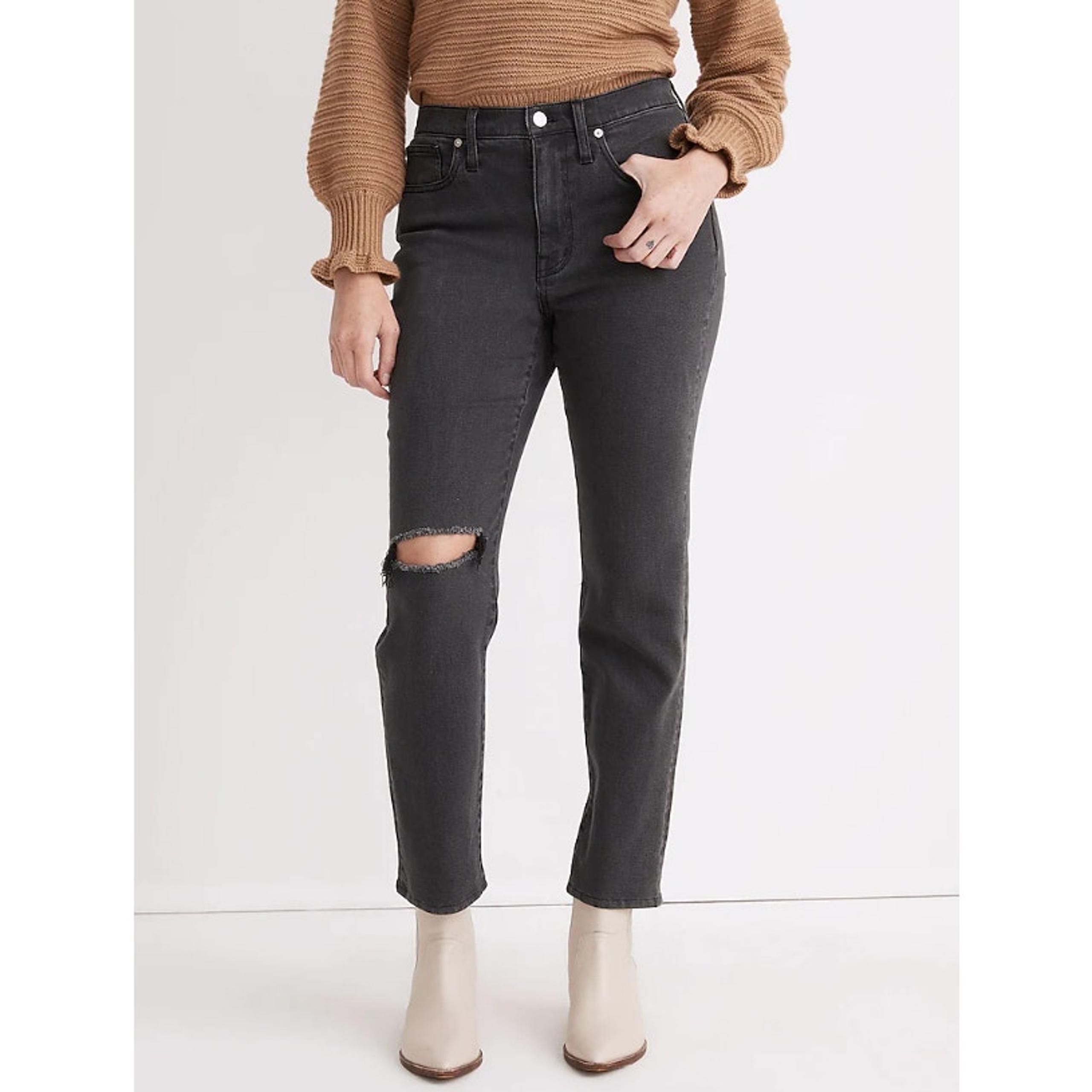 MADEWELL Womens Girljean Jean 24 00 Black Adolpha Wash Ripped Knee NG367 NWT