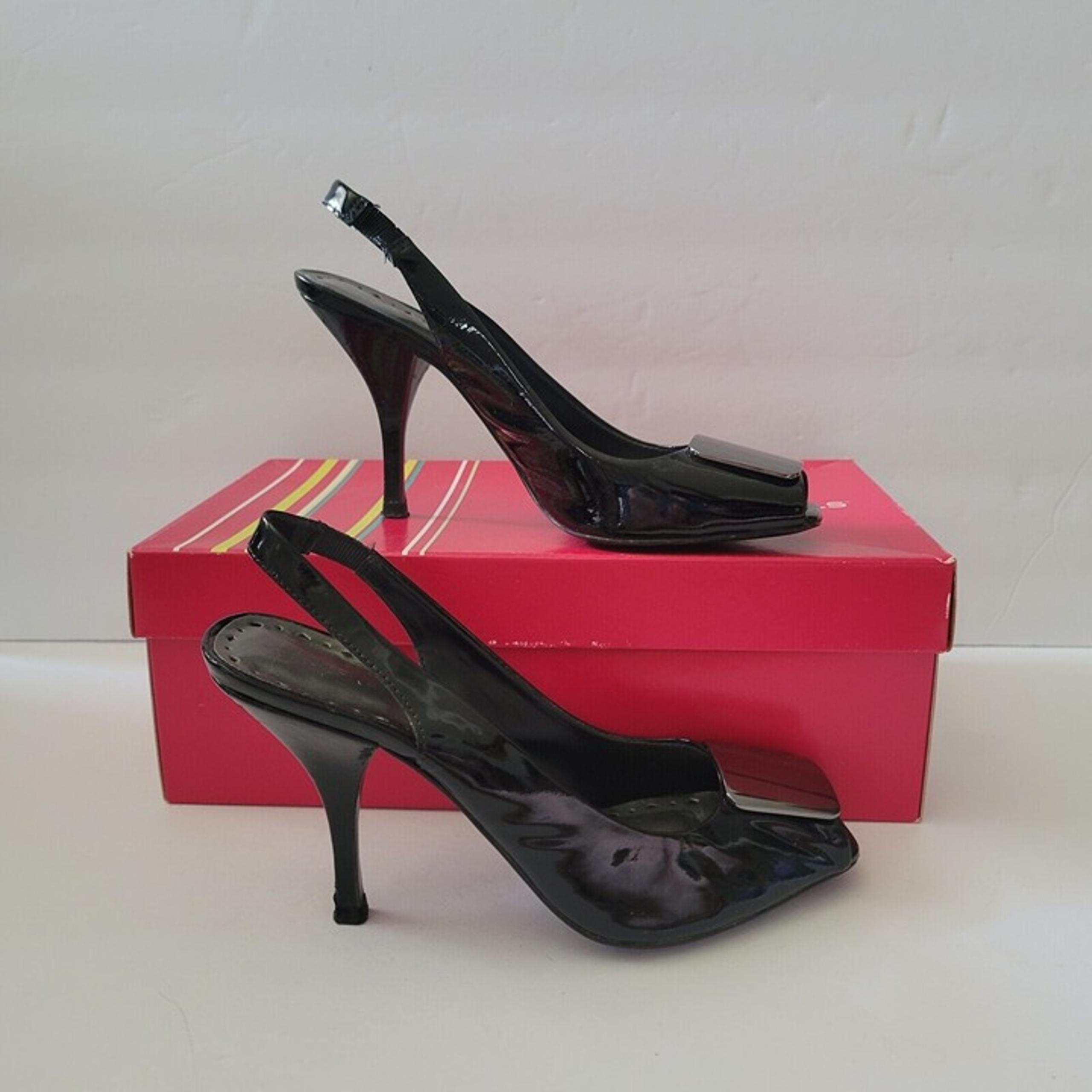 BCBGirls BG-Zabrina Blk Patent Leather 7M Stiletto Slingback Pump Peep Toe