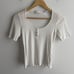 Vince Womens Medium Top Henley Linen Blend White Short Sleeve Ribbed Slim Fit