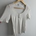 Vince Womens Medium Top Henley Linen Blend White Short Sleeve Ribbed Slim Fit
