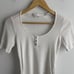 Vince Womens Medium Top Henley Linen Blend White Short Sleeve Ribbed Slim Fit