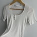 Vince Womens Medium Top Henley Linen Blend White Short Sleeve Ribbed Slim Fit