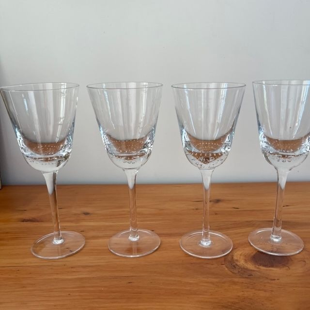 4 Blown Glass Water / Wine Goblets Glasses w/ Bubble Spiral 9