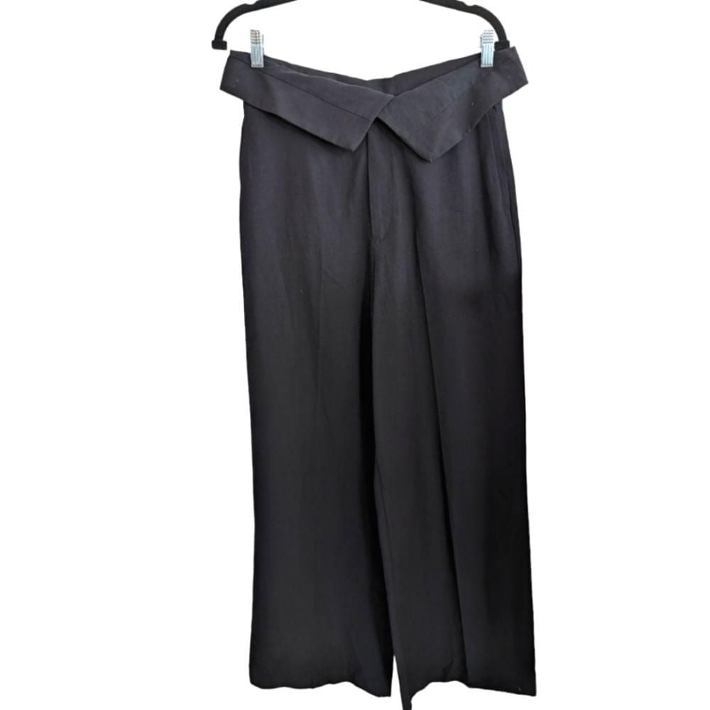 Zara Black Foldover Waist Wide Leg Trouser Pants Size Medium GUC