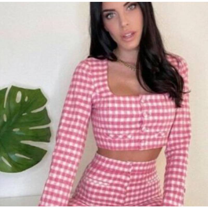 ZARA TOP BLOUSE CHECK GINGHAM CROP xl
