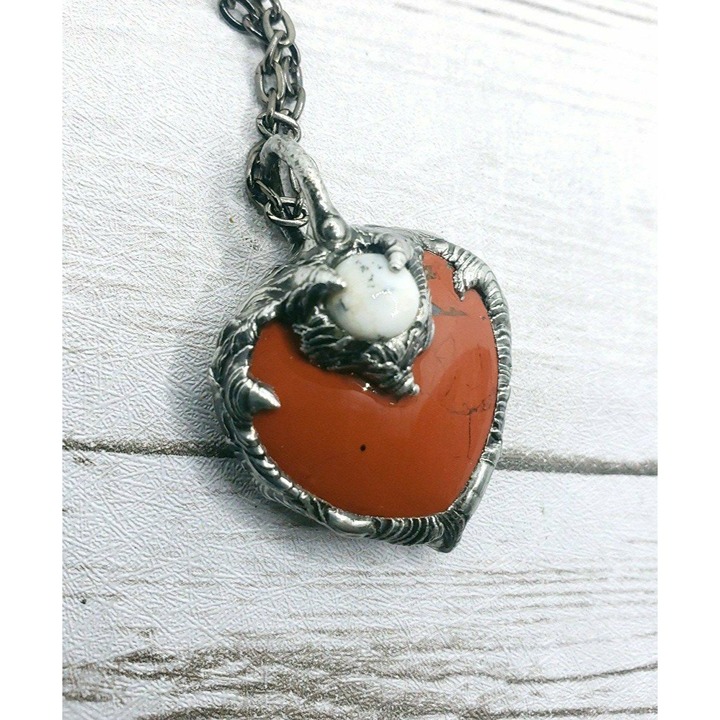 Jasper and dendritic opal necklace handmade gothic fantasy metalwork jewelry