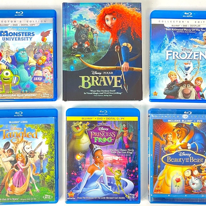 Disney Pixar 6 Disney Movie Blu-Ray Lot Frozen Brave Tangled Frog Beast Monsters
