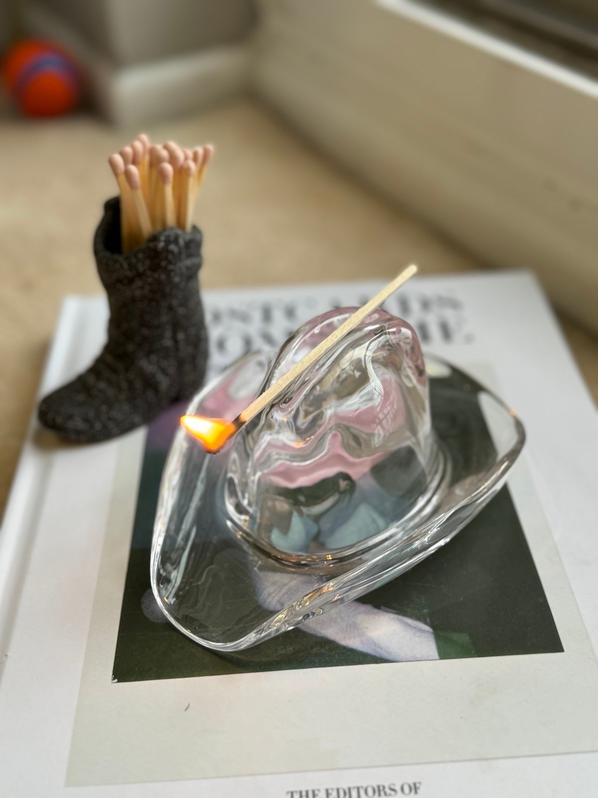 Vintage glass cowboy hat ashtray