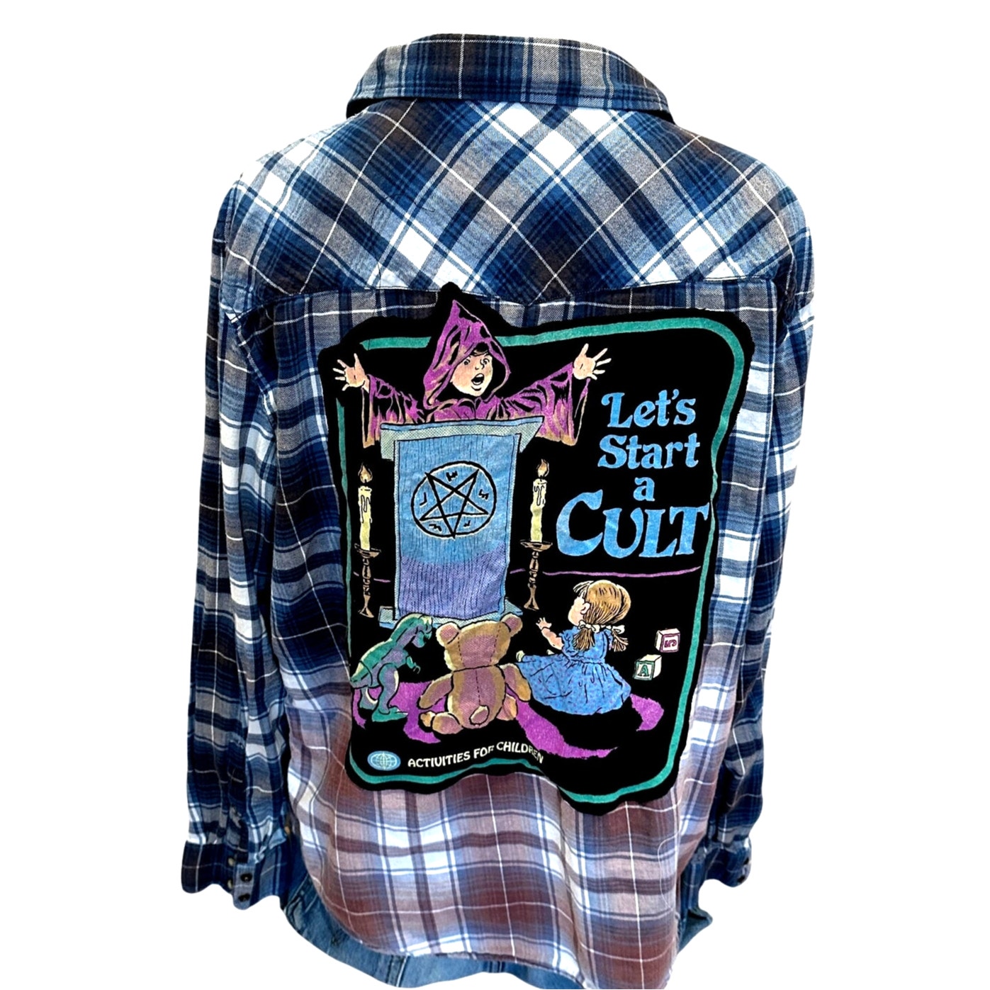 Let's Start A Cult Flannel Plaid Shirt 2XL Oversize Unique Activities for Kids
