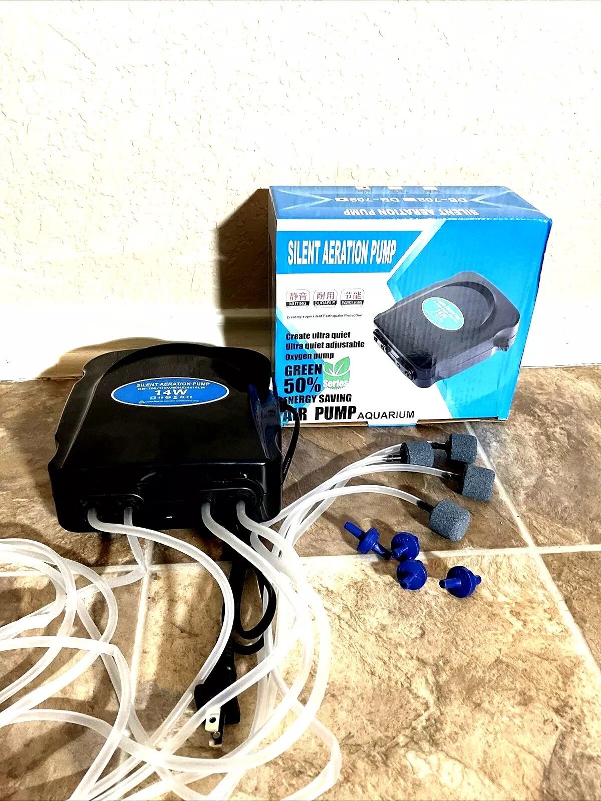 600 GPH Silent Air Pump Aquarium Fishpond Tank Hydroponic 4 Outlets 14W