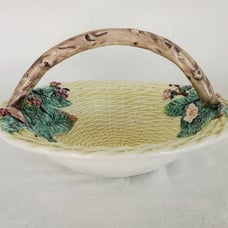 Gumps Italian Pottery Bowl Basket Yellow Basket Weave Embossed Flowers