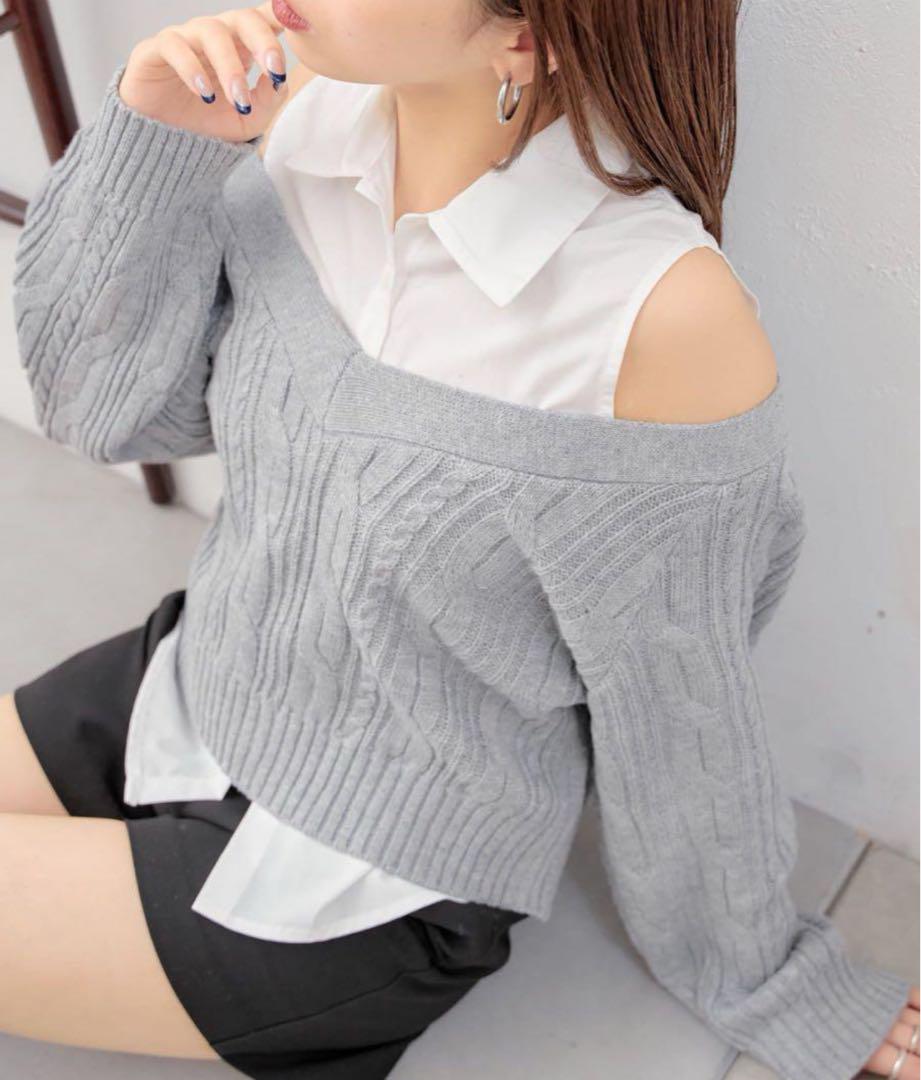 Chiko sleeveless shirt + off-shoulder knit