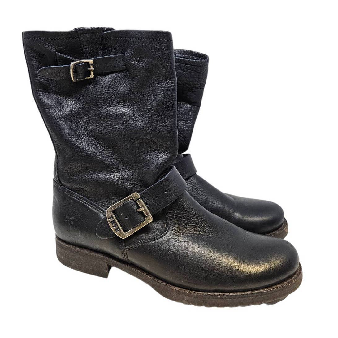 Frye 6.5 Veronica Short Black Leather Boho Western Boot Coastal Cowgirl Biker