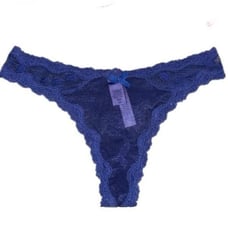 Victoria’s Secret Dream Angels Shine Mesh lace trim Thong Panty blue Small