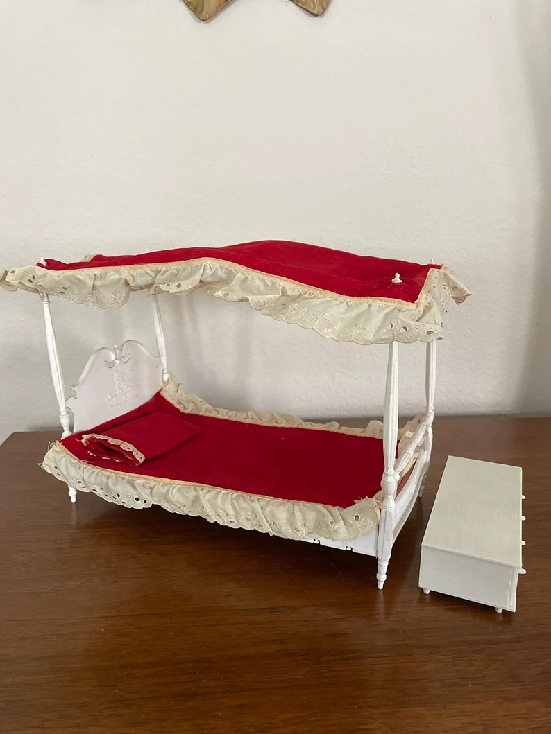 Vintage Barbie Furniture, 1960's Suzy Goose Canopy Bed and Low Chest Set
