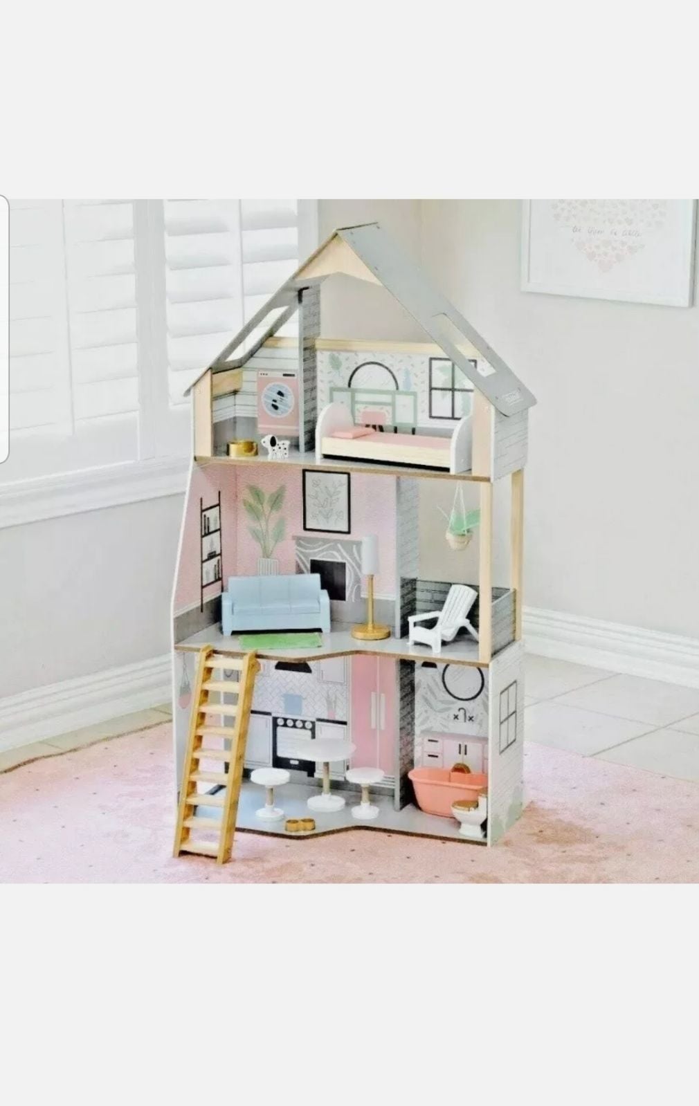 Kidkraft Alina Wooden Dollhouse with 15 Play Furniture Accessories