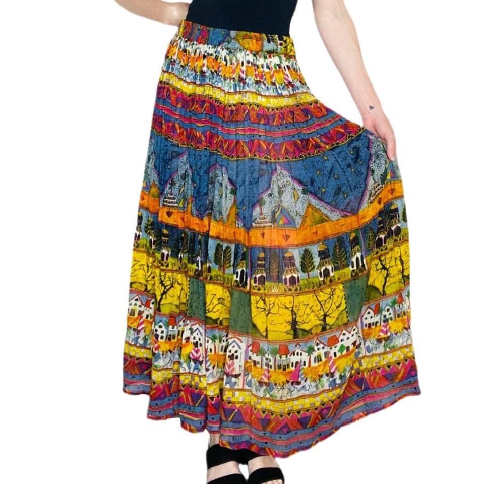 Vintage Bila Of California Colorful Tropical Printed Full Maxi Skirt