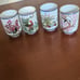 Set of 4 Kinuko Yamabe Hand Painted Porcelain Tea Sake Cup Birds & Flowers