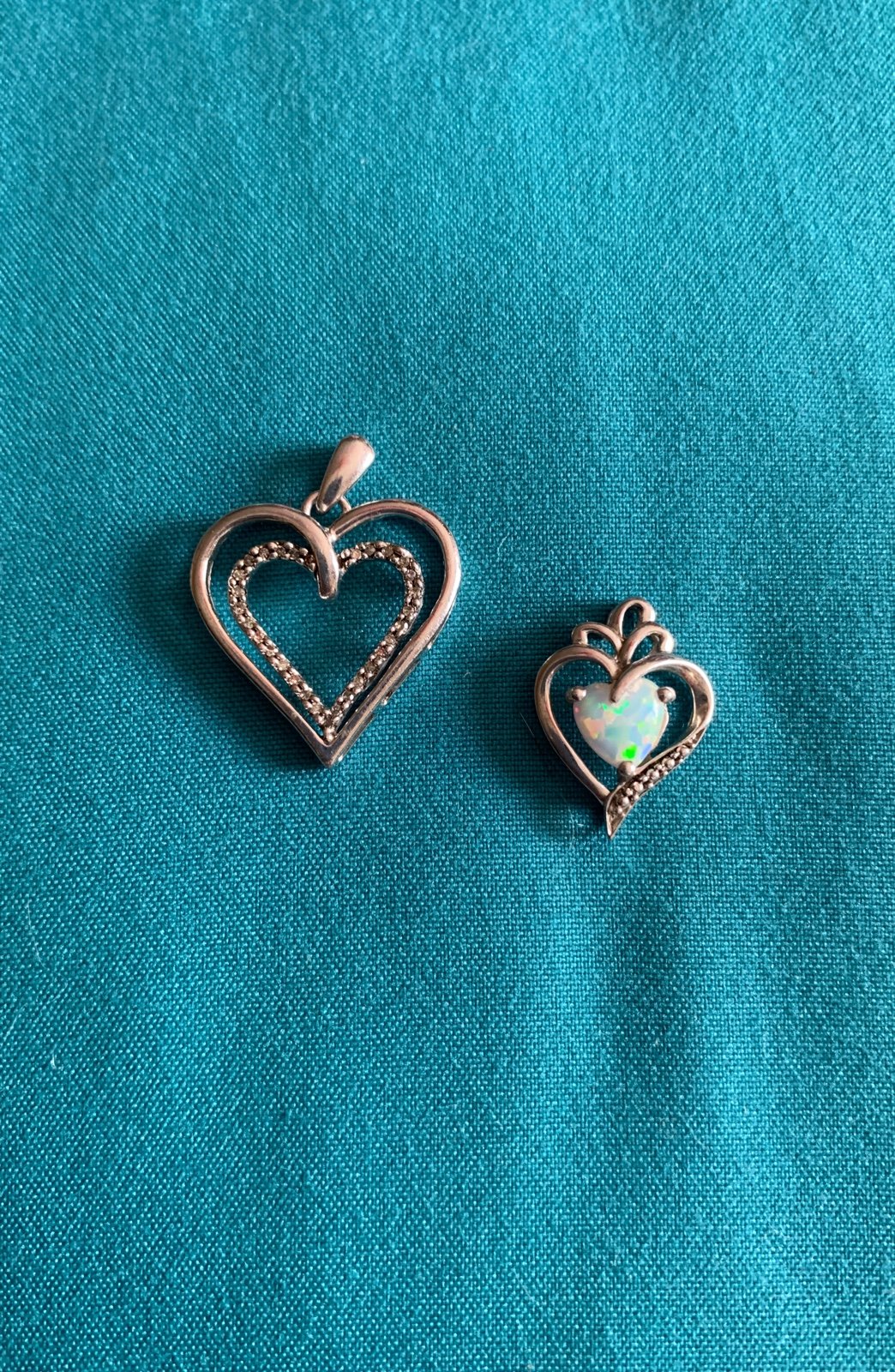 Sterling Diamond heart and opal and Diamond pendant