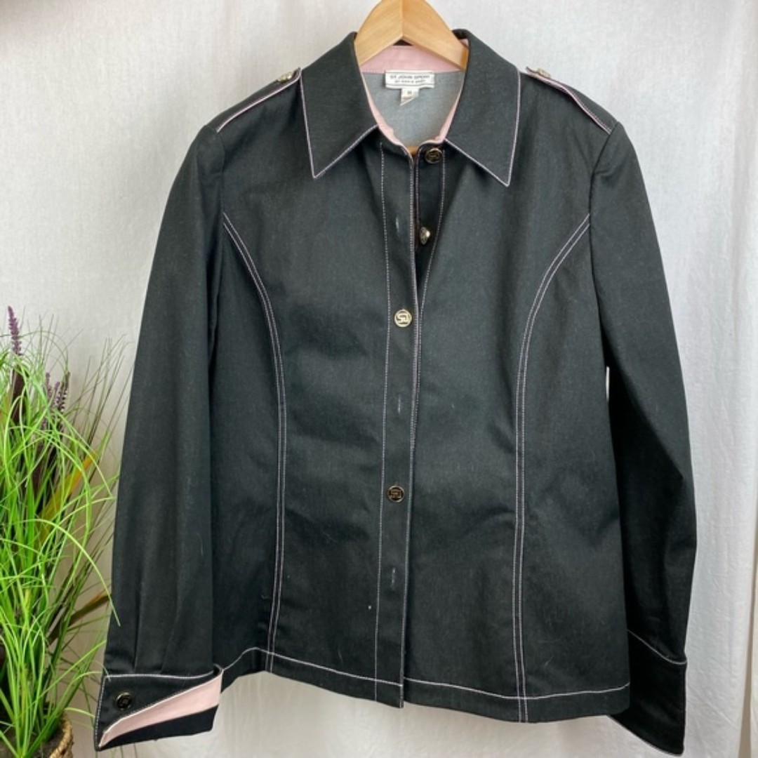St John Black & Pink Denim Button Up Jacket M