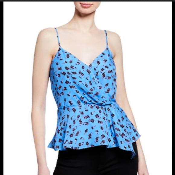 Parker Kristen sleeveless blouse size L blue floral peplum