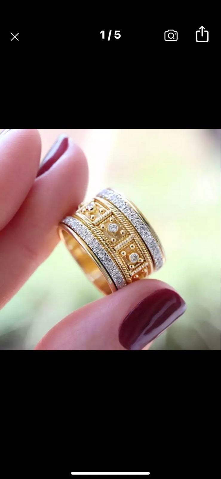 NEW Yellow Gold Vintage Diamonds Wide Ri
