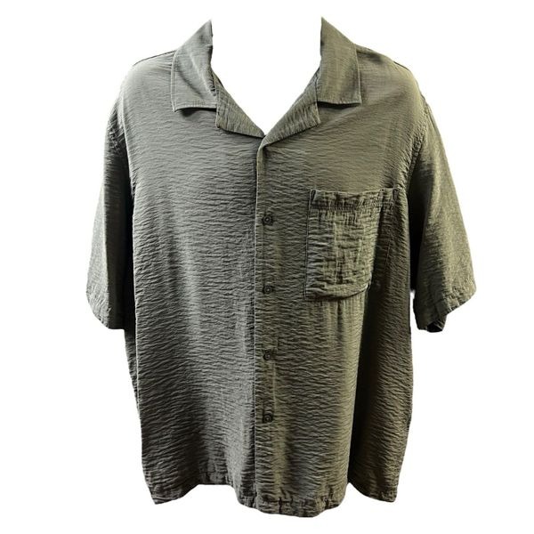 ZARA Bowling Shirt Collar Textured Short Sleeves Mens Size Large Chest Pocket