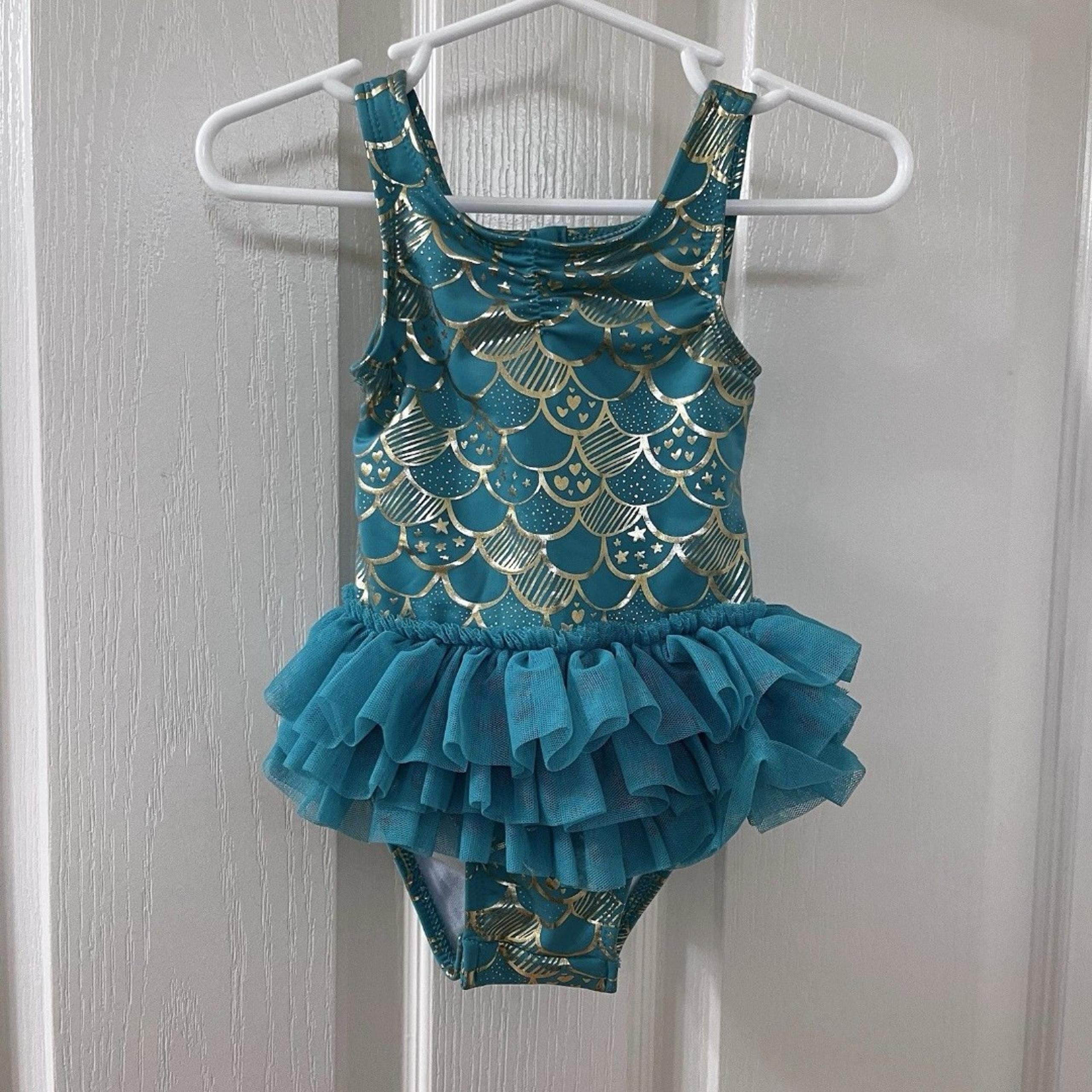 Teal and Gold Mermaid Tulle Tutu One Piece Swimsuit Girls 12 Months - Cat & Jack