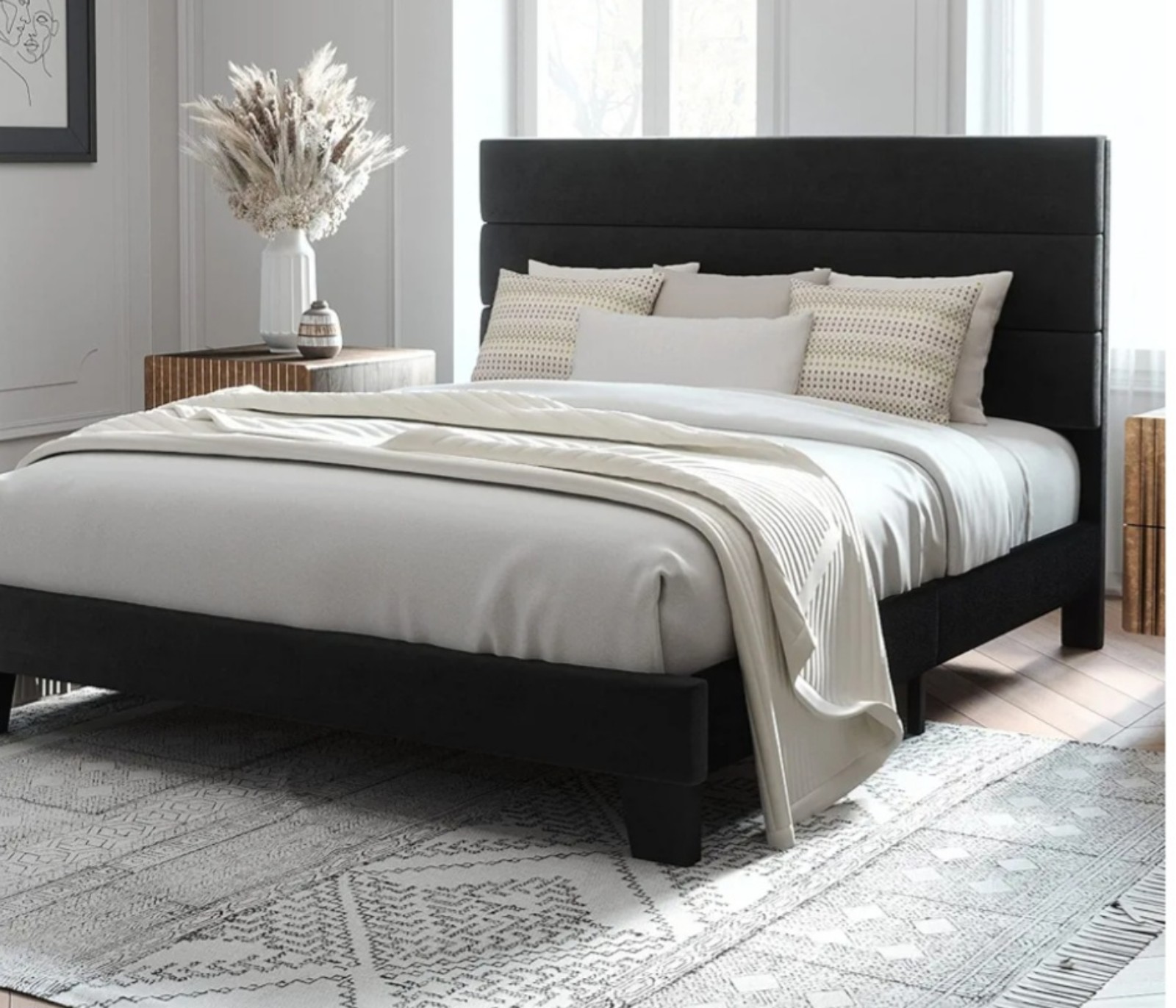 Black velvet Queen size bed no mattress