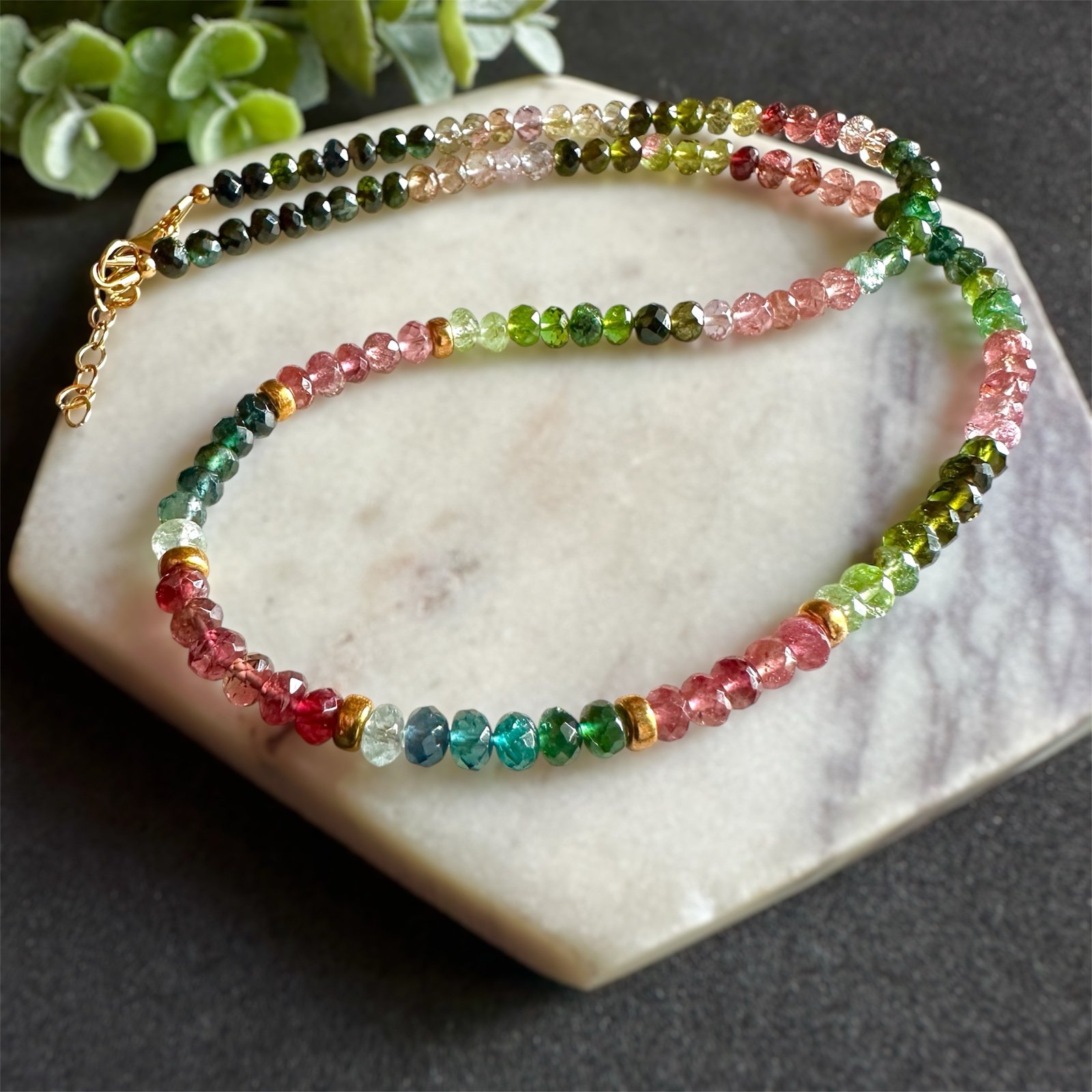 Watermelon Tourmaline Necklace Multi Color beaded choker