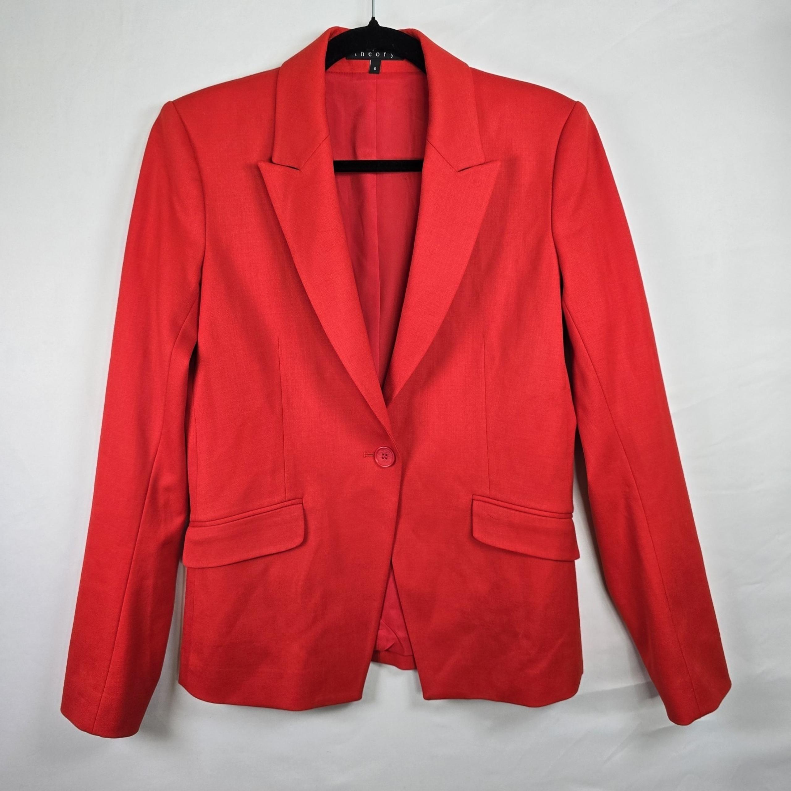 Theory Narolie Blazer Wool Blend Red Single Button Work Women's Sz 6 C1001102