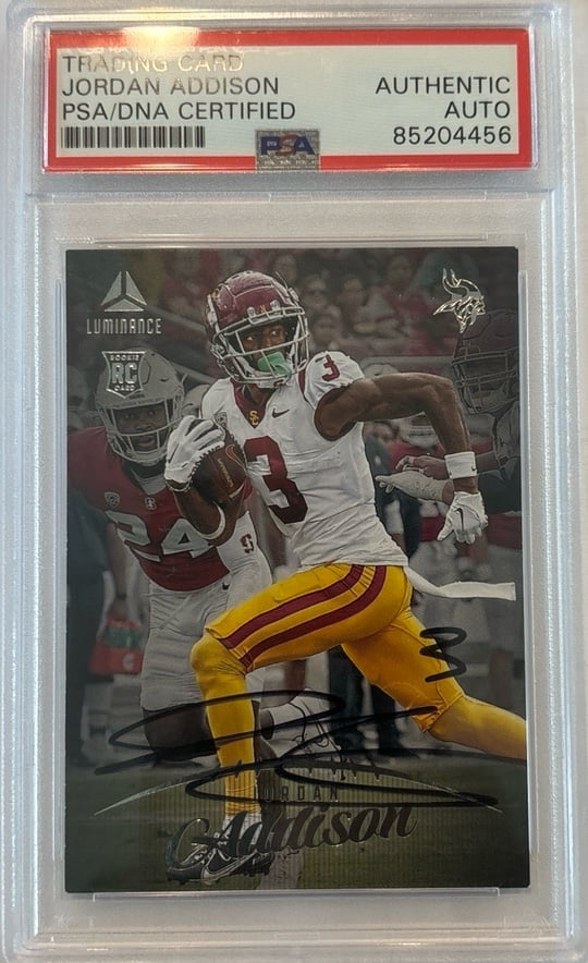 2023 Panini Luminance Jordan Addison Signed RC Rookie AUTO Vikings PSA/DNA